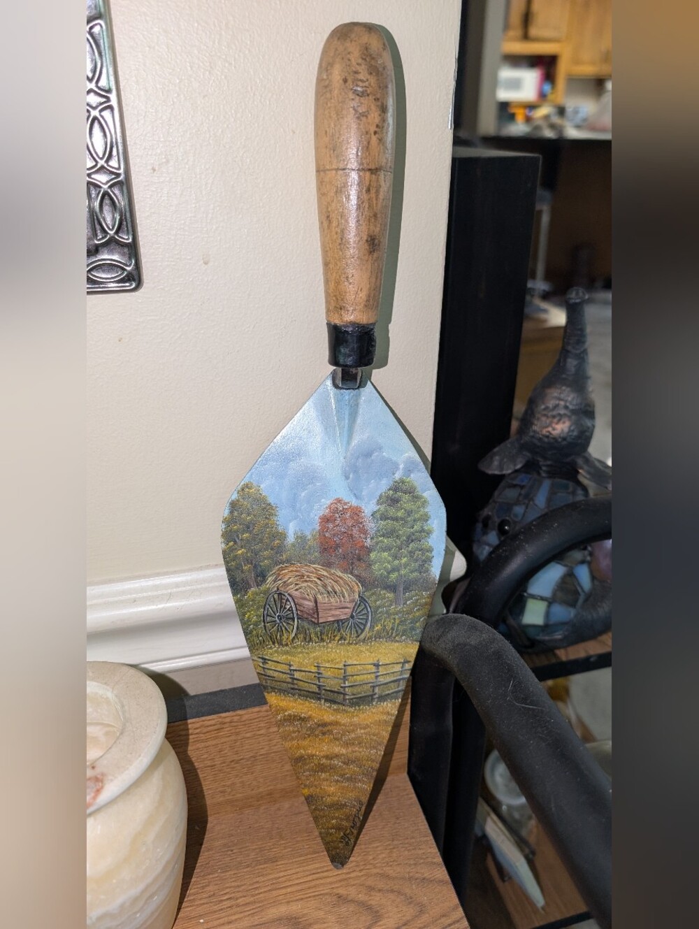 Vintage Hand Painted Garden Trowel Wall Art, Signed L. Frogue, Rustic Country